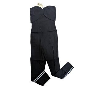 NWT Uniq Black Strapless Zipper Back Ankle Length Romper w/Side Stripes size S